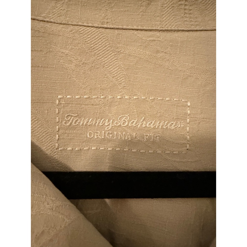 Tommy Bahama Mens Beige 100% Silk Jacquard Leaf Camp Shirt Medium - Picture 4 of 8